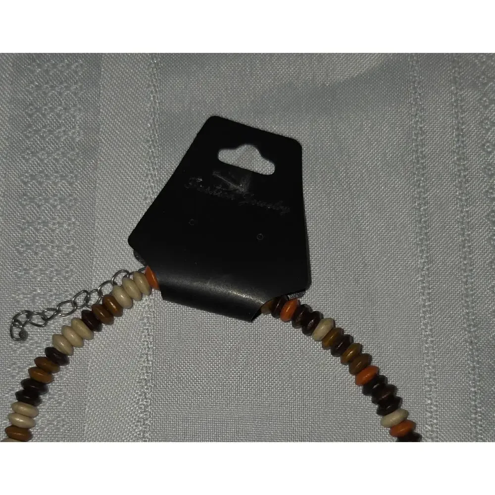 Multi Strand Seed Beads Necklace Fashion Fall Color Orange Brown Cream Costume - Picture 7 of 9